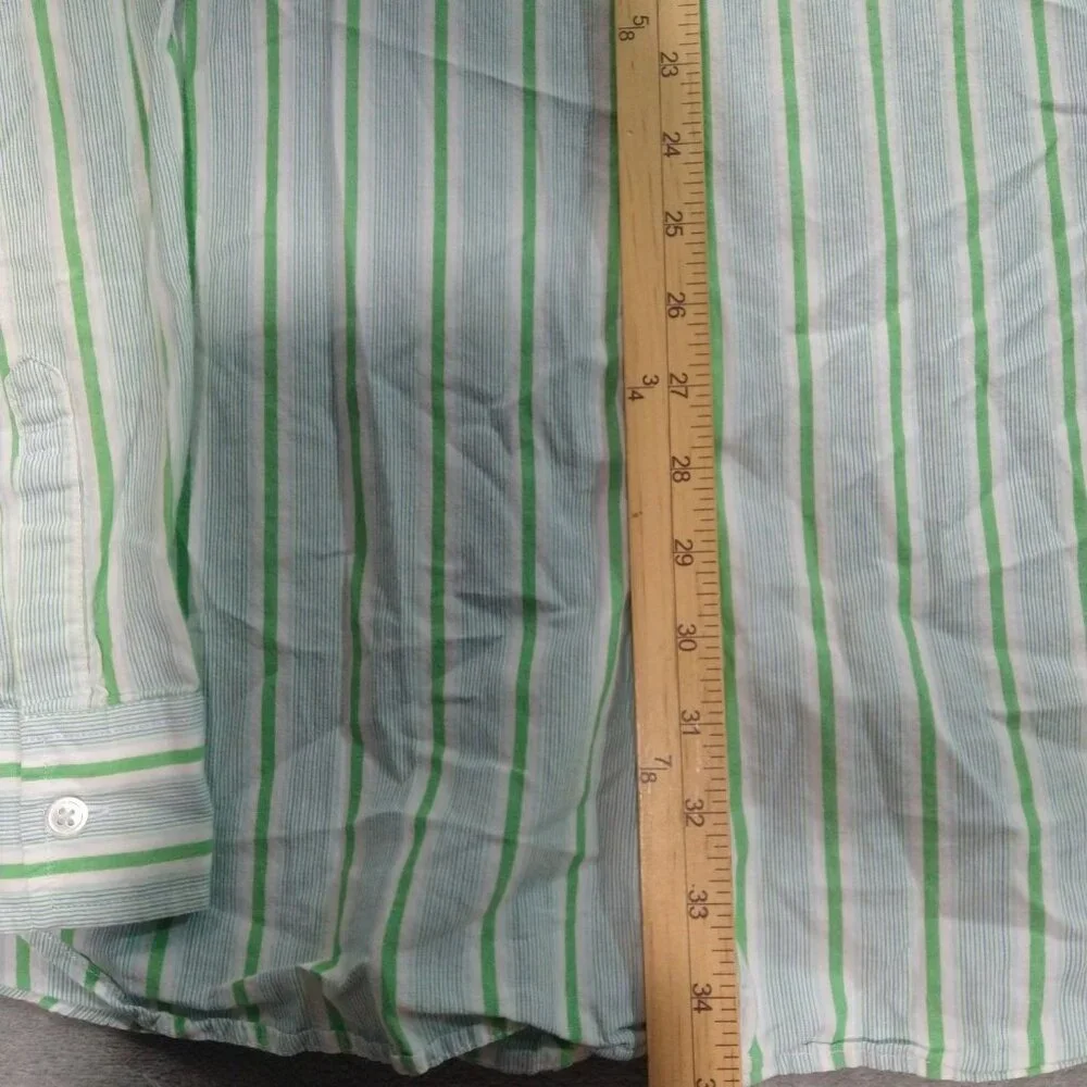 Polo Jeans Co Ralph Lauren Shirt Mens 3XT Green Striped Long Sleeve Button Up - Picture 4 of 9